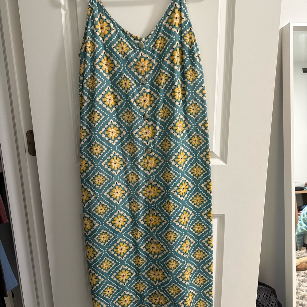 O'Neill Teal and Yellow Geometric Midi Dress